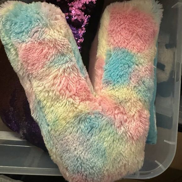 Rainbow Faux Fur Letter V Pillow - Picture 1 of 2